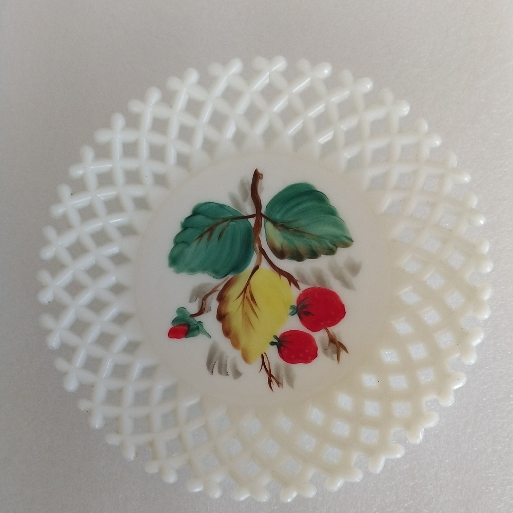 Vintage Lefton China White Lattice Plate with Fruit Design